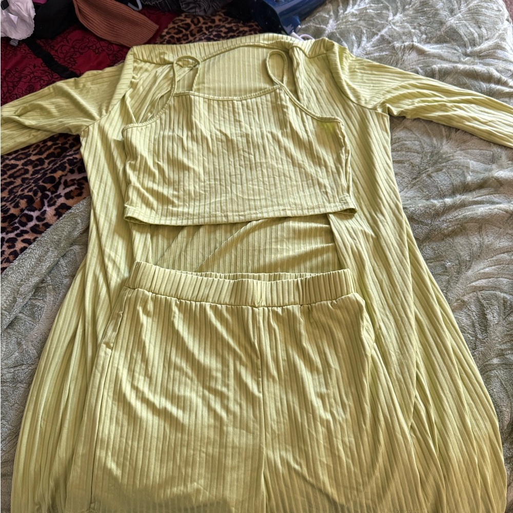 SHEIN Lime Green Ribbed Pants & Jumpsuit Set